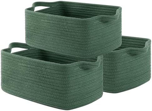 OIAHOMY 3 Pack Storage Baskets for Shelves Cotton Rope Storage Bins Green