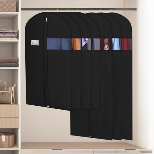 Univivi 60 Inch Long Garment Bags for Hanging Clothes, 5 Pack, Black