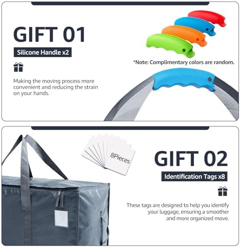 Moving Bags Heavy Duty Extra Large, Moving Boxes, Moving Supplies Essentials,Storage Bins with Lids, Plastic Packing Totes, Storage Bags for Clothes with Handles & Zippers(Grey, 8 Pack)