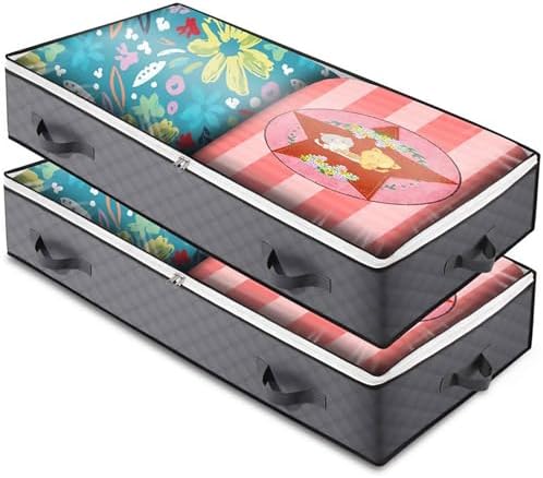 Ymiko Underbed Storage Bag Comforter Blanket Large Capacity NonWoven Fabric Bins for Clothes Shoes Bedding 2 Pcs