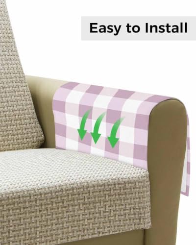Sofa Armrest Organizer Bedside Caddy Pink White Buffalo Plaid Armchair Couch Caddy with Pocket Remote Control Holder Classic Checked Arm Chair Caddy for Recliner Glasses Phone Tablets Magazine 13"x35"