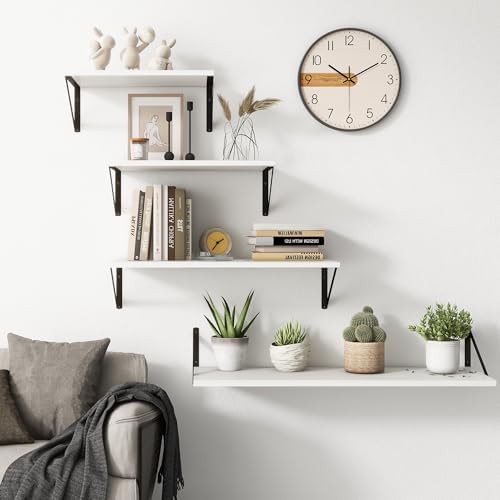 Fun Memories 20 Inch Floating Shelves for Wall, White Bathroom Shelves Set of 2, 10 Inch Deep Wall Shelf for Bedroom, Kitchen, Large Home Decor Shelves Farmhouse Storage Shelf