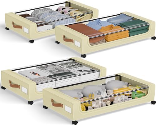GoMaihe Under Bed Storage with Wheels 48L Beige 4-Pack