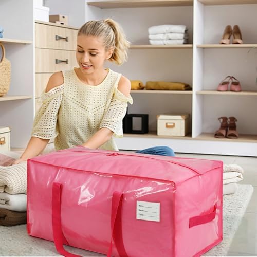 VTSVTS 2 Pack Extra Heavy Duty Large Moving Bags with Comfortable Handle & Strong Zipper,Storage Totes for Space Saving Moving Storage College Supplies Alternative to Moving Box,Pink