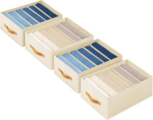 DIMJ Wardrobe Clothes Organizer - Foldable Closet Drawer Organizer Dividers for Jeans, Pants, Sweater, T Shirt, Storage Bins with Handles for Shelf