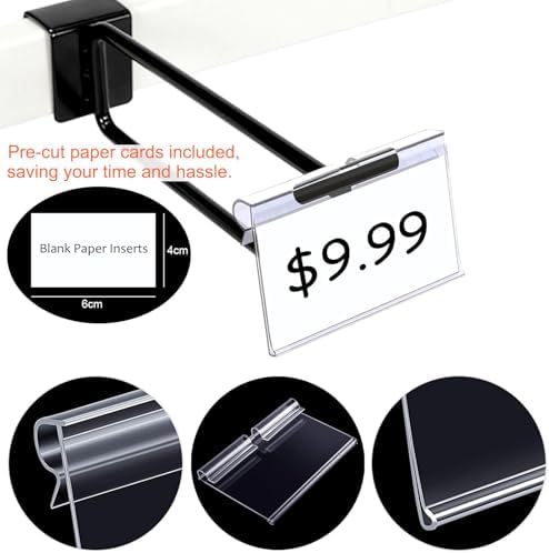 200PCS Basket Bin Labels Clip On,ChanQnTon Clear Plastic Label Holders for Storage Bins, Wire Shelf Price Tags,Merchandise Display Signs,200PCS 6X4CM Paper Inserts Included.(Size:2.36x1.57inch/6x4cm)