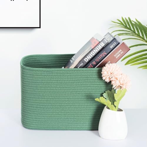 MINTWOOD Design 3-Pack Decorative Woven Storage Baskets for Shelves, Cube Bin Box for Organizing Books, Shoes, Dog Toys, Pantry Closet and Living Room Organizer, Forest Green