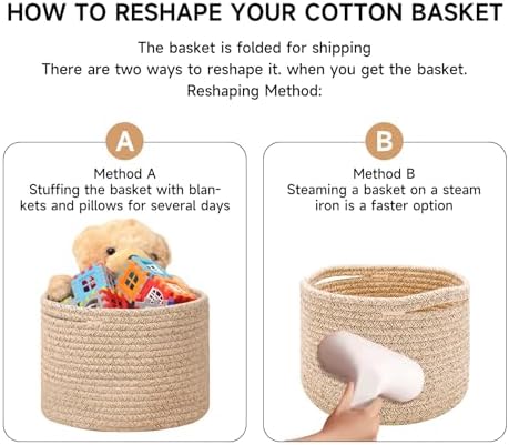 MiniArk Small Basket for Organizing | Cube Shelf Closet Storage Baskets | 9.7×9.7×7.1” | Woven Rope Gift Basket | Nursery | Round 3 Packs Mixed Brown