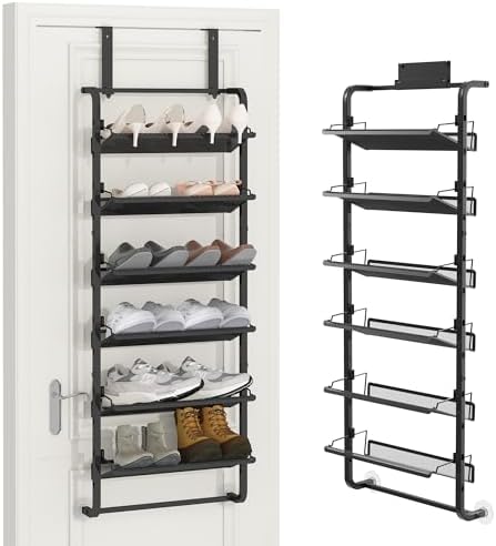 BUKFEN 6-Tier Adjustable Metal Shoe Rack, Over Door & Wall Mount Organizer