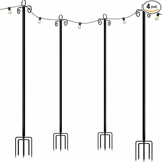 Brightech 4-Pack 10FT String Light Poles for Outdoor Use, Heavy Duty Metal Poles with Fork Base for Hanging Patio Lights, Adjustable for Garden, Backyard, Porch, or Fence Lighting Decor