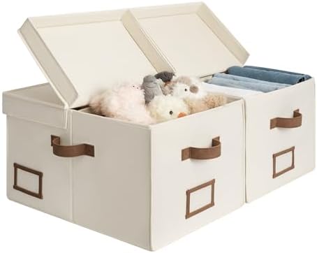 StorageWorks Large Decorative Storage Boxes with Lids, Oatmeal Beige