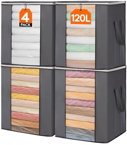 Lifewit 4 Pack 120L Extra Large Clothes Storage, Blanket Storage Bags