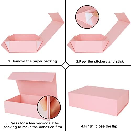 Aimyoo Pink Collapsible Gift Box with Magnetic Closure Lids 10.5x7x3 in, Bridesmaid Groomsman Proposal Boxes, Rectangle Storage Box 5 Pack