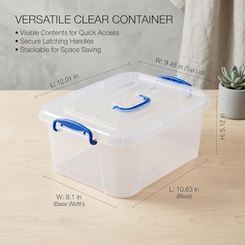 9 Quart Clear Storage Latch Bins with Lids/Handle, Plastic Clear Stackable Box, 9-Liter (2 Pack)