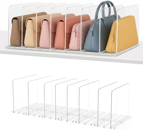 Adjustable Bag & Purse Organizer for Closet | Clear Shelf Dividers for Closet Organization, Vertical Handbag Separator for Sweater, Shirts & Clutches, Perfect for Bedroom, Living Room, Home