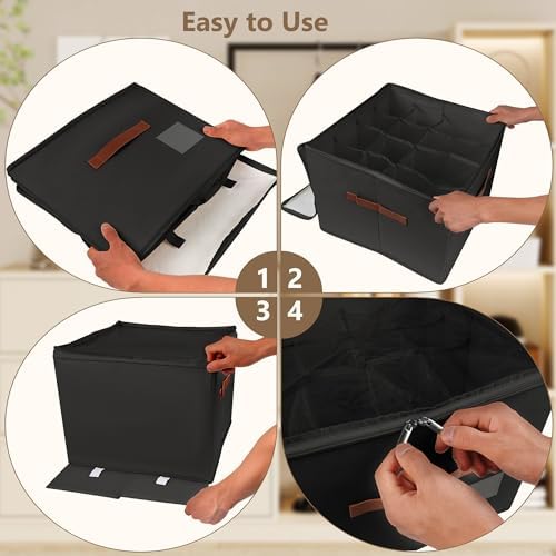 Vincona Shoe Organizer for Closet, 2 Pack Foldable Shoe Storage Bins with Clear Cover & Handles, 16-Compartment Shoe Box for Sneakers, Heels, Boots, Space-Saving Shoe Rack for Entryway, Dorm, RV