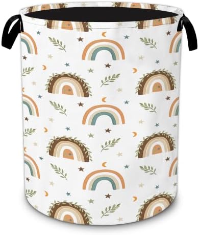 Boho Decorative Laundry Basket with Handles, Foldable Oxford Clothes Hamper with Boho Rainbow, Portable Dirty Clothes Storage Basket for Bedroom Bathroom Dorm Laundry Room
