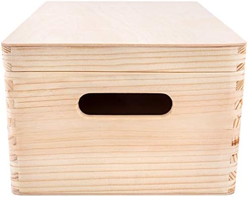 Creative Deco Large Wooden Storage Box with Hinged Lid