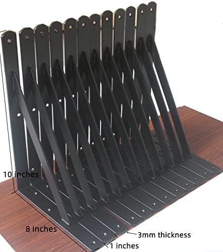 6 Pack L10 x H 8" Black Heavy Duty Shelf Brackets with Screws Metal Shelf Brackets Shelf Support Angle Brackets for Shelves L Brackets Heavy Duty Floating Shelf