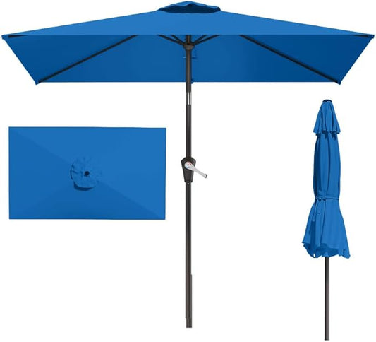 6.5' x 10' Rectangular Patio Umbrella Large Outdoor Market Umbrella w/UV Protection, Push Button Tilt and Crank Lift, Rectangle Table Umbrella for Garden, Deck, Pool, Patio, Royal Blue