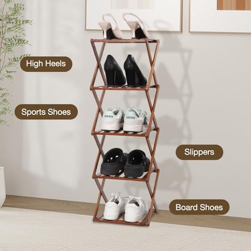 Bamboo Shoe Rack 5/6 Tier Foldable Shoe Rack for Entryway