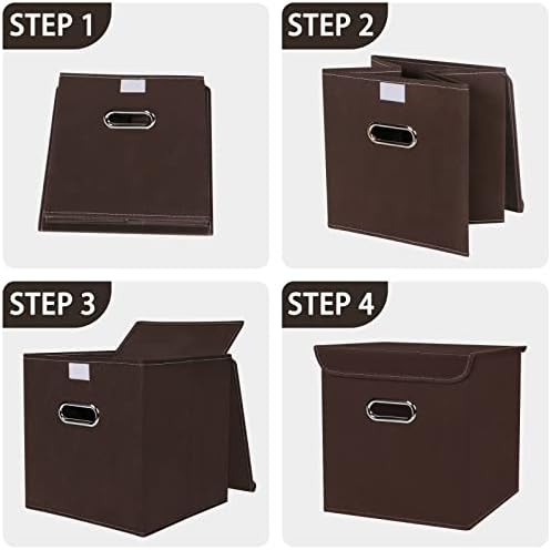 Closet Organizers Fabric Storage Bins With Lids Collapsible Cube Storages Organizer Basket With Handles,Storage Boxes for Clothes Storage,Office,Toys,3 Pack,（Coffee