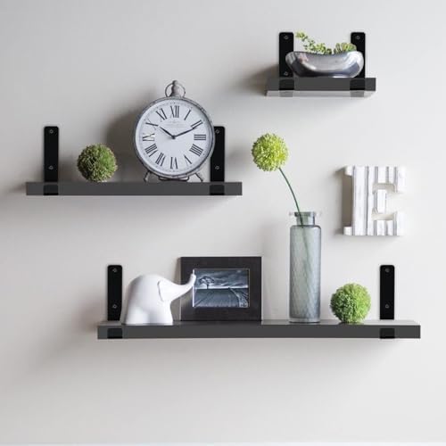 10 Pack - 7.25" L x 4" H x 1.5" W J Lip Shelf Brackets Rustic Farmhouse Iron Wall Floating Shelf Bracket Metal Shelf Bracket Industrial Shelf Supports with Screws Black