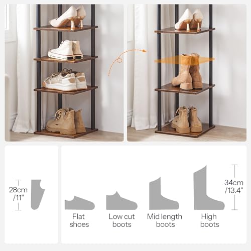 HOOBRO Vertical Shoe Rack, 10-Tier Narrow Shoe Shelf, Shoe Storage Organizer for Small Space, 11" L x 11" W x 68" H, Closet, Entryway, Hallway, Bedroom, Rustic Brown and Black BF32XJ01