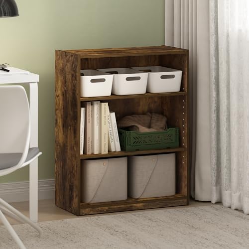 Furinno GEHRY Book Shelf, 3-Tier Small Bookshelf, Bookcase with Adjustable Shelves, 11.6 x 24.8 x 31.6, for Organization and Storage, for Living Room, Bedroom, Home Office, Amber Pine