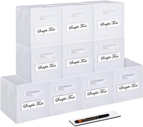 Fabric storage cubes (Set of 10) 11 Inch Cube Storage Bin, cube storage with 8 Labels Window Cards & a Pen, Foldable cube organizer bins, 11x11 storage bin, Cubby Organizer bins, White