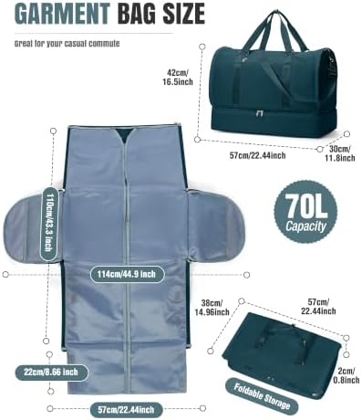 Garment Duffle Bag for Travel, Convertible Duffel Bag with Shoe Compartment