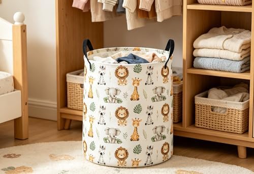 ESSME Animal Laundry Basket,Cute Hamper Collapsible Canvas Waterproof Storage Bin,Cute Hamper,Gift Baskets(leavas animal)