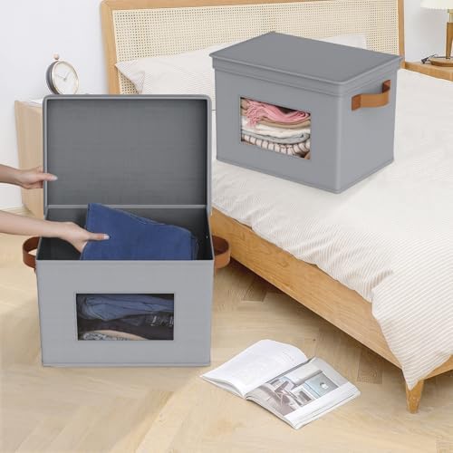 Univivi Fabric Storage Bins with Lids for Clothes 3 Pack, Grey