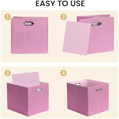Posprica 3X Thicker Collapsible Storage Bins,13×15x13 Foldable Storage Cube Boxes Fabric Drawer for Closet Shelf Cabinet Bookcase, set of 4 (Pink)