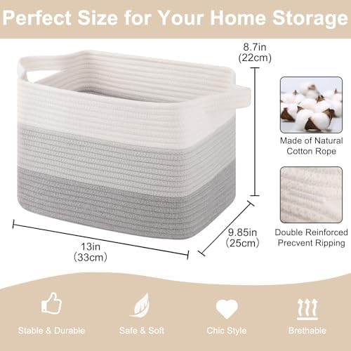 OIASKET Storage Baskets for Organizing, Woven Baskets for Shelves, Rectangle Decorative Organizer for Storage Clothes, Toy, Books, Towels Nursery Bins 3 Pack (Gradient Grey, 13"x9.85"x8.7")