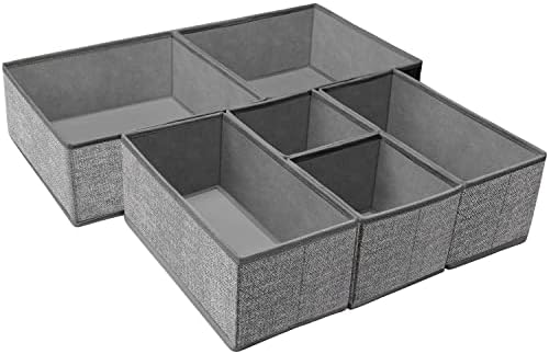 Criusia Foldable Underwear Drawer Organizer, Closet Dividers, Storage Box for Clothes, Socks (6 Bins, Gray)