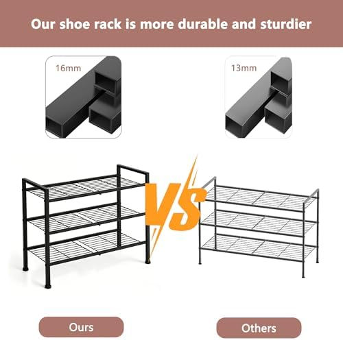 3-Tier Shoe Rack, 26.5" Wide Metal Organizer, Holds 9 Pairs