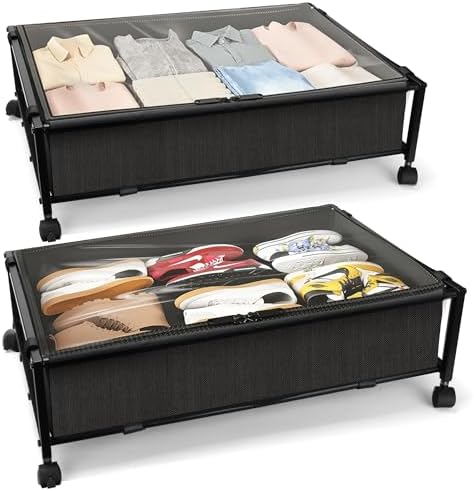 JEPEErbz Under Bed Storage with Wheels 2 Packs, Under Bed Drawers, Underbed Storage with Wheels and Lid, Rolling Underbed Drawers for Clothes, Shoes, Blankets, Toys (Black)
