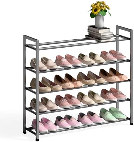 Bumusty 5 Tier Expandable Shoe Rack for Closet, Grey