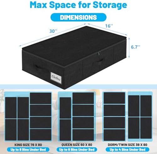 Under Bed Storage Container Bin 3 Pack, Low Profile Foldable Underbed Clothes Storage Organizer W/ Ultra Thick Fabric and Sturdy Bottom/Sides, Dual Zipper Storage Box for Dorm and Home 30x16x6.7"