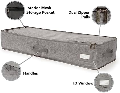 Covermates Underbed Storage Bag, 44.5" W x 13" D x 6.5" H, Grey Heather