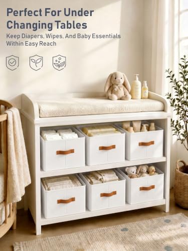 6 Pack Large Closet Storage Baskets Bins for Shelves, Collapsible Fabric Closet Organizers and Storage with Polyester Handles, Decorative Baskets for Organizing Clothes, Towels, Linen Closet 14"x10"