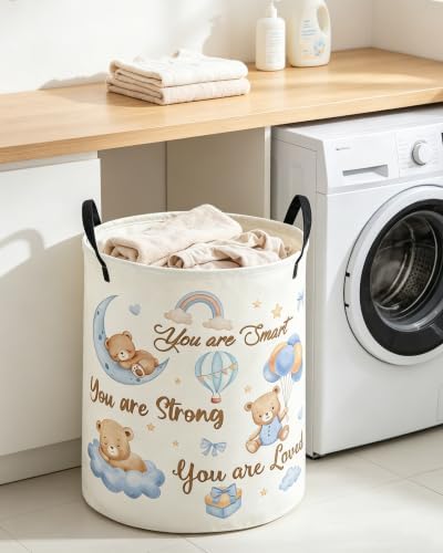 ESSME Kids Laundry Basket,Bear Hamper Collapsible Canvas Waterproof Storage Bin for Boys, Cute Hamper,Gift Baskets(Bear)