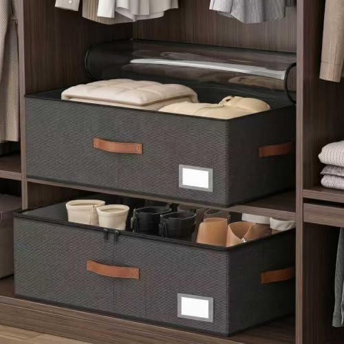 Shiningfuture Underbed Storage With Wheels, No Assemble Required 12 inches Height Under bed Storage Bins,Large Capacity Rolling Shoe Storage Containers，Dorm clothes Storage