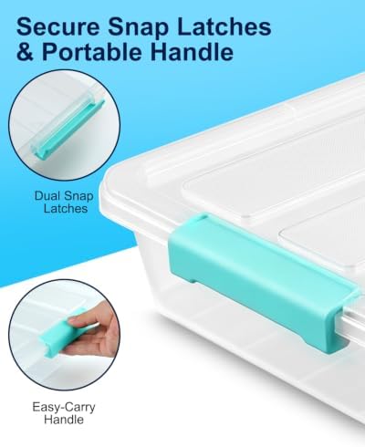 EOENVIVS 6 Pack Craft Storage Bins with Lids, Clear File Boxes, Green Clips