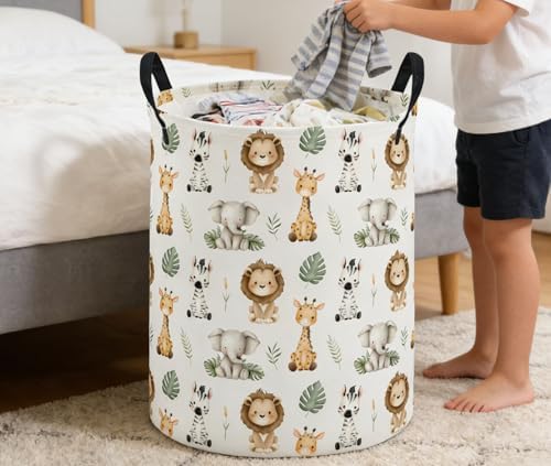 ESSME Animal Laundry Basket,Cute Hamper Collapsible Canvas Waterproof Storage Bin,Cute Hamper,Gift Baskets(leavas animal)