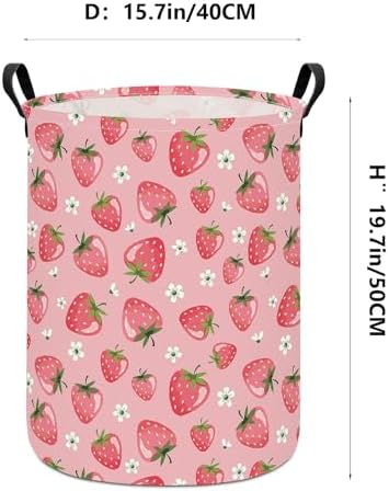 Strawberry Storage Bin Foldable Nursery Organizer Basket | Foldable with Waterproof PE Coating Organizer Bin for Kids Boys and Girls,Office,Bedroom,Clothes