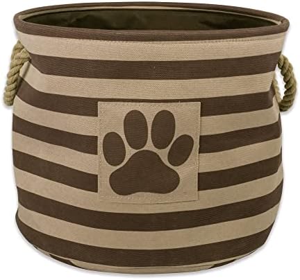 Bone Dry Pet Storage Collection Striped Paw Patch Bin, Small Round, Brown