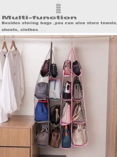 AARAINBOW 2 Packs Hanging Handbag Purse Organizer for Closet, Womens Purse Storage Organizers, Hand Bag Organizer Holder 8 Pockets Space Saving, 46 L x 13.8W (C-Gray Pink)