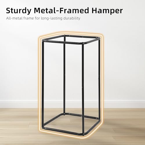 STORAGE MANIAC Mesh Laundry Hamper, 23.7 Gal. Tall Laundry Basket for Airflow, Strong Metal Dirty Clothes Hamper for College Dorm, Bedroom, Bathroom, Clothes Bin, White & Black